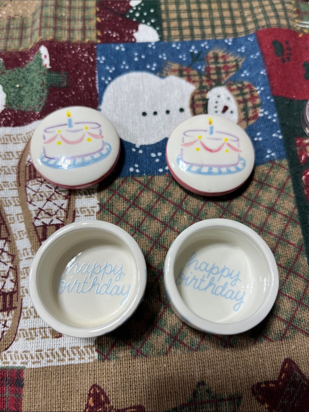 Mud Pie Ceramic Birthday Cake Trinket Dishes - Pink and Blue Accents